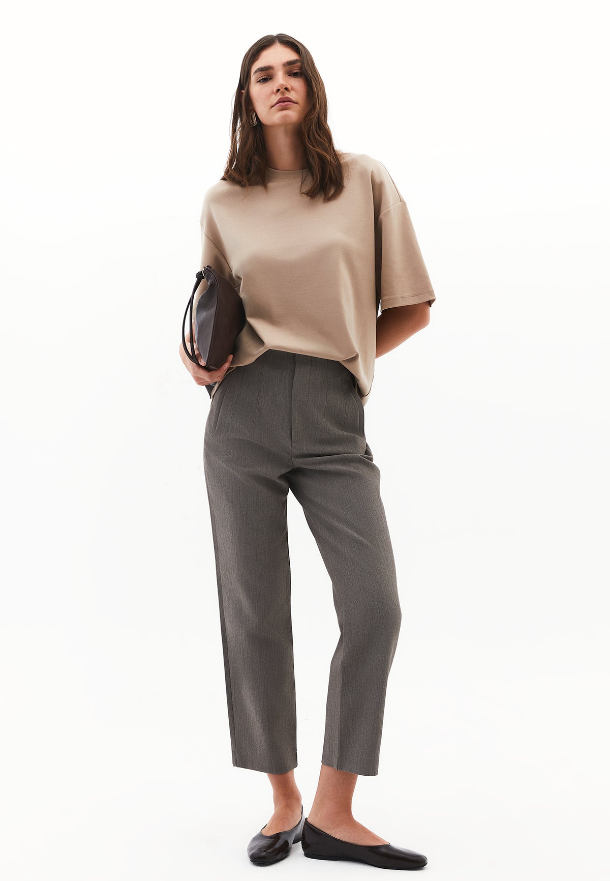 Carrot Cut High Waist Pants - Grey