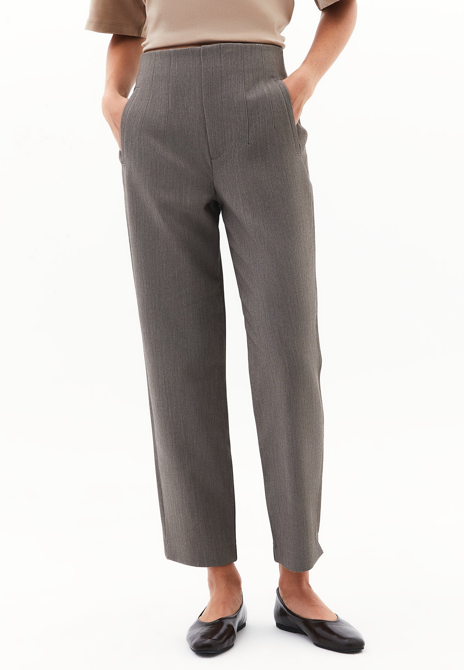 High waist carrot cut trousers - GREY MELANGE