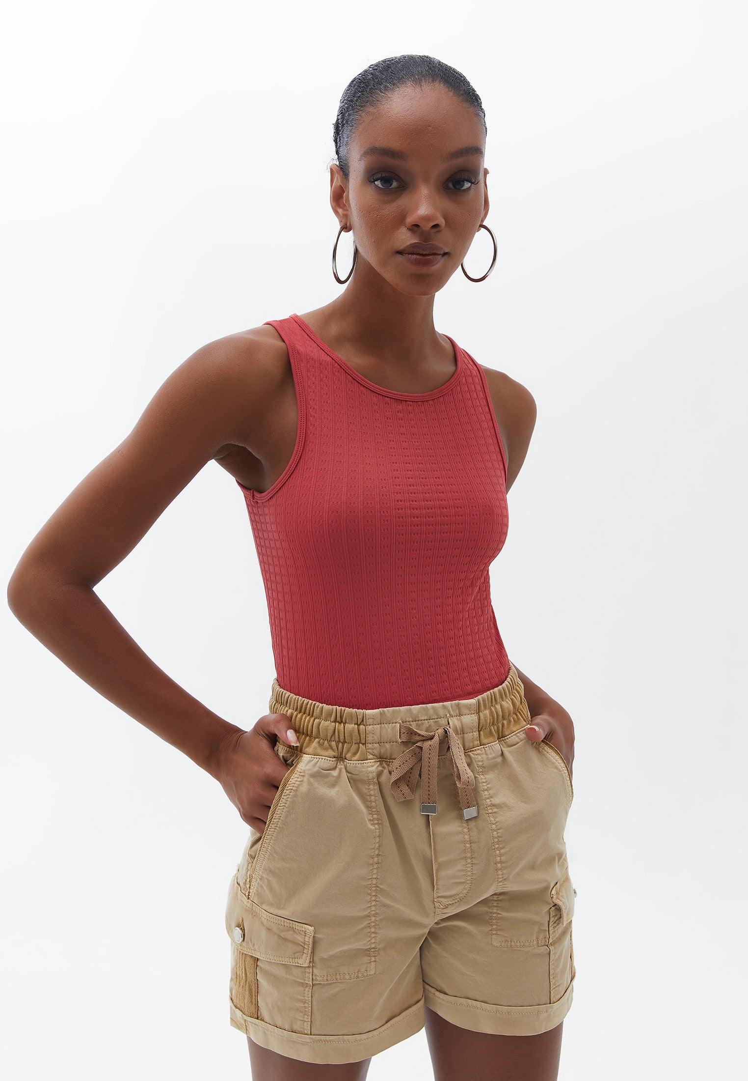 Crew neck crop top - HOLLY BERRY