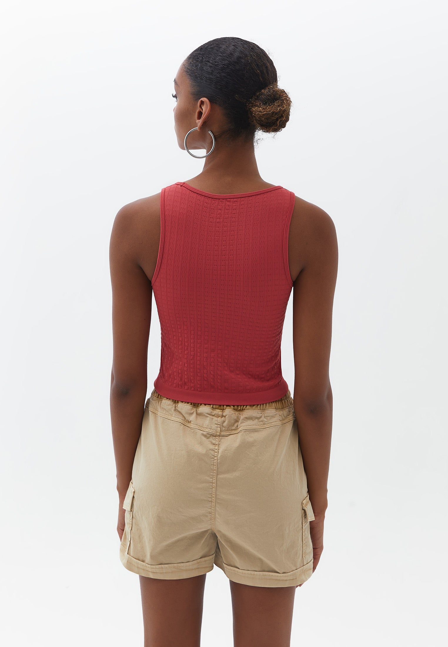 Crew neck crop top - HOLLY BERRY