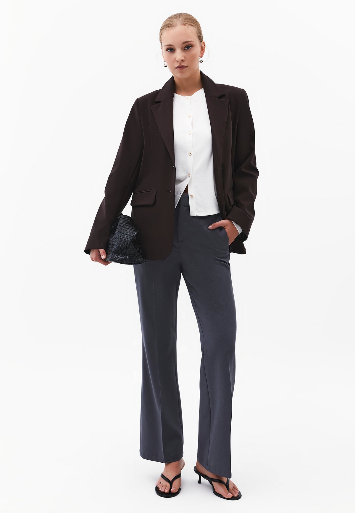 Buttoned Crew Neck Cardigan - ICE MILK