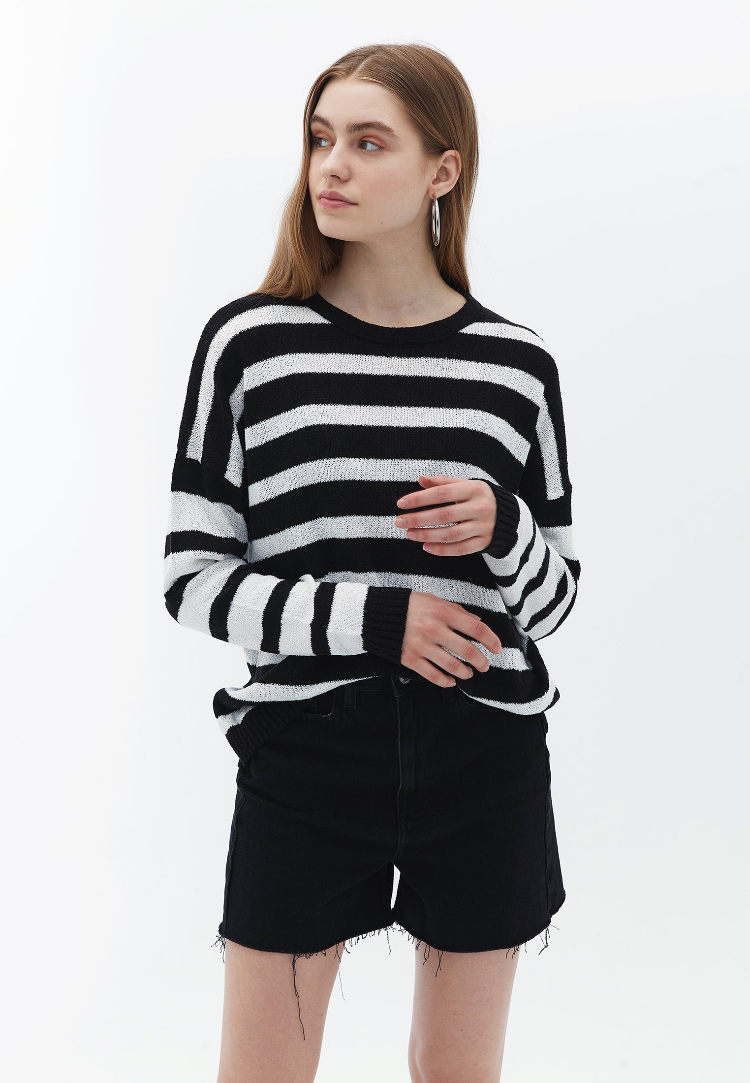 Striped boucle pullover - BLACK/ICE MILK