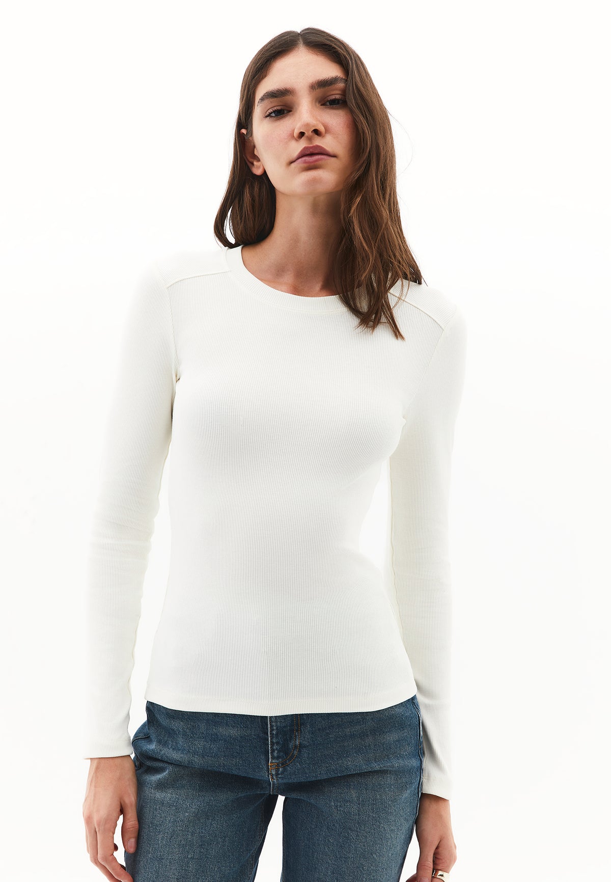 Bodycon Crew Neck T-Shirt - Cream