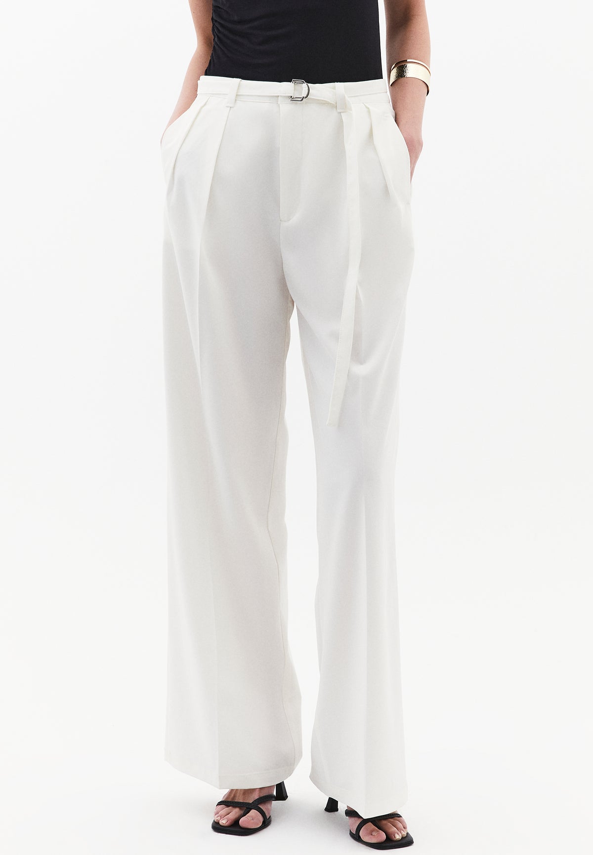 High Waist Wide Leg Pants - ICE MILK