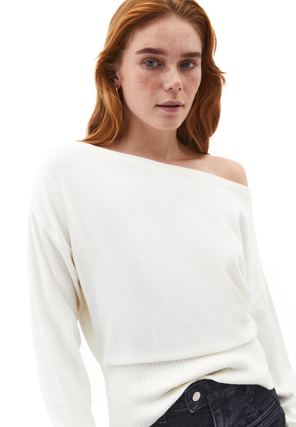 Boat Neck Long Sleeve Sweater - Cream
