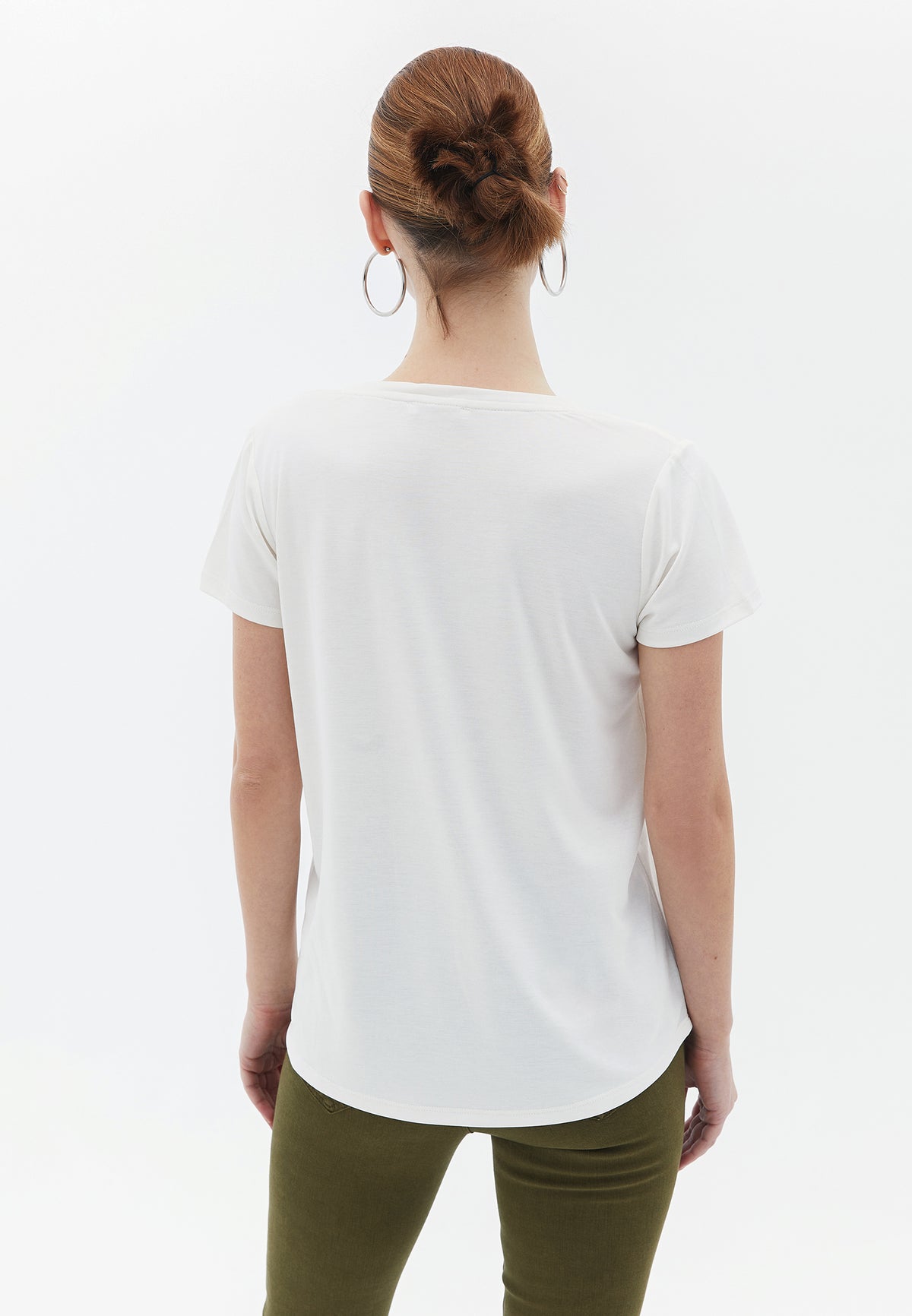 U Neck Short Sleeve T-Shirt - Cream