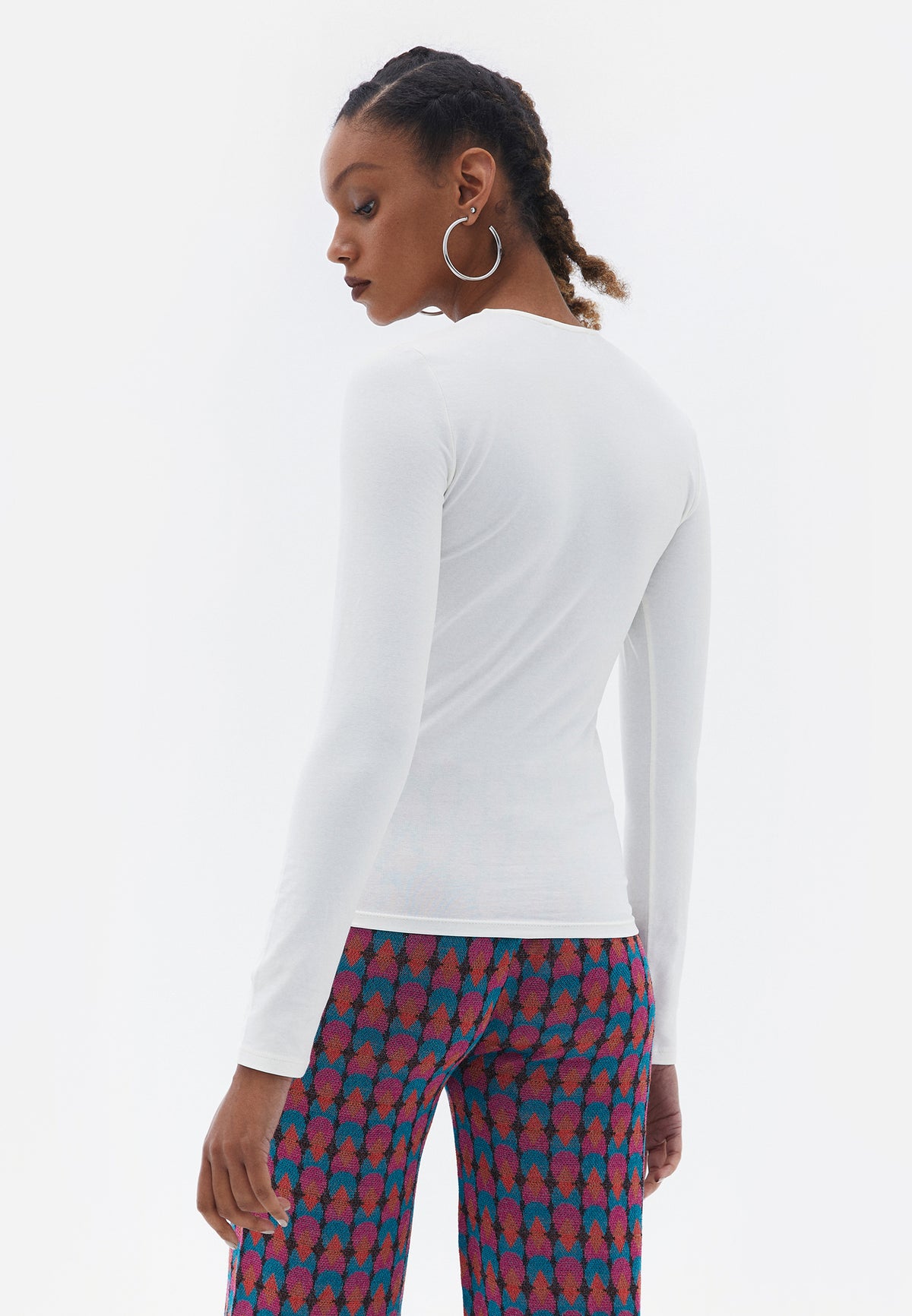 Square Neck Long Sleeve T-Shirt - Cream