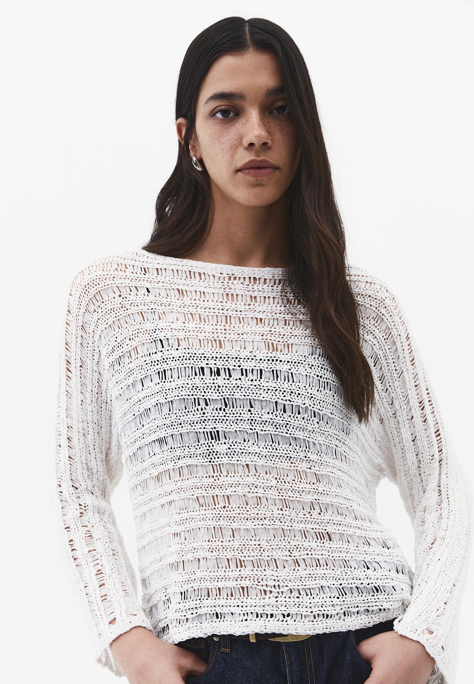 Ajour Standard Boat Neck Knit Sweater - ICE MILK