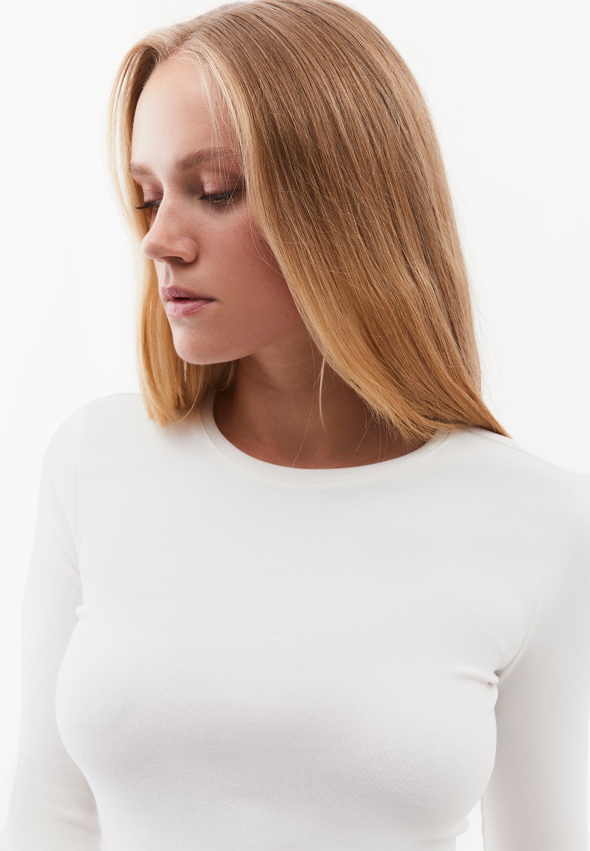 Crew Neck Long Sleeve T-Shirt - Cream