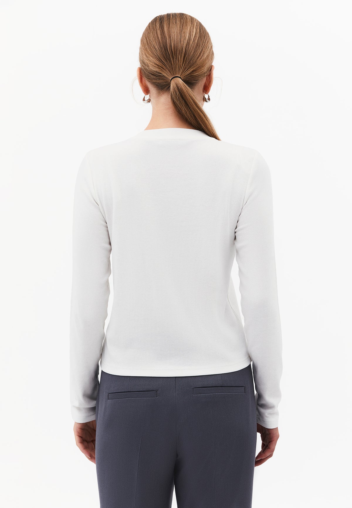 Buttoned Crew Neck Cardigan - ICE MILK