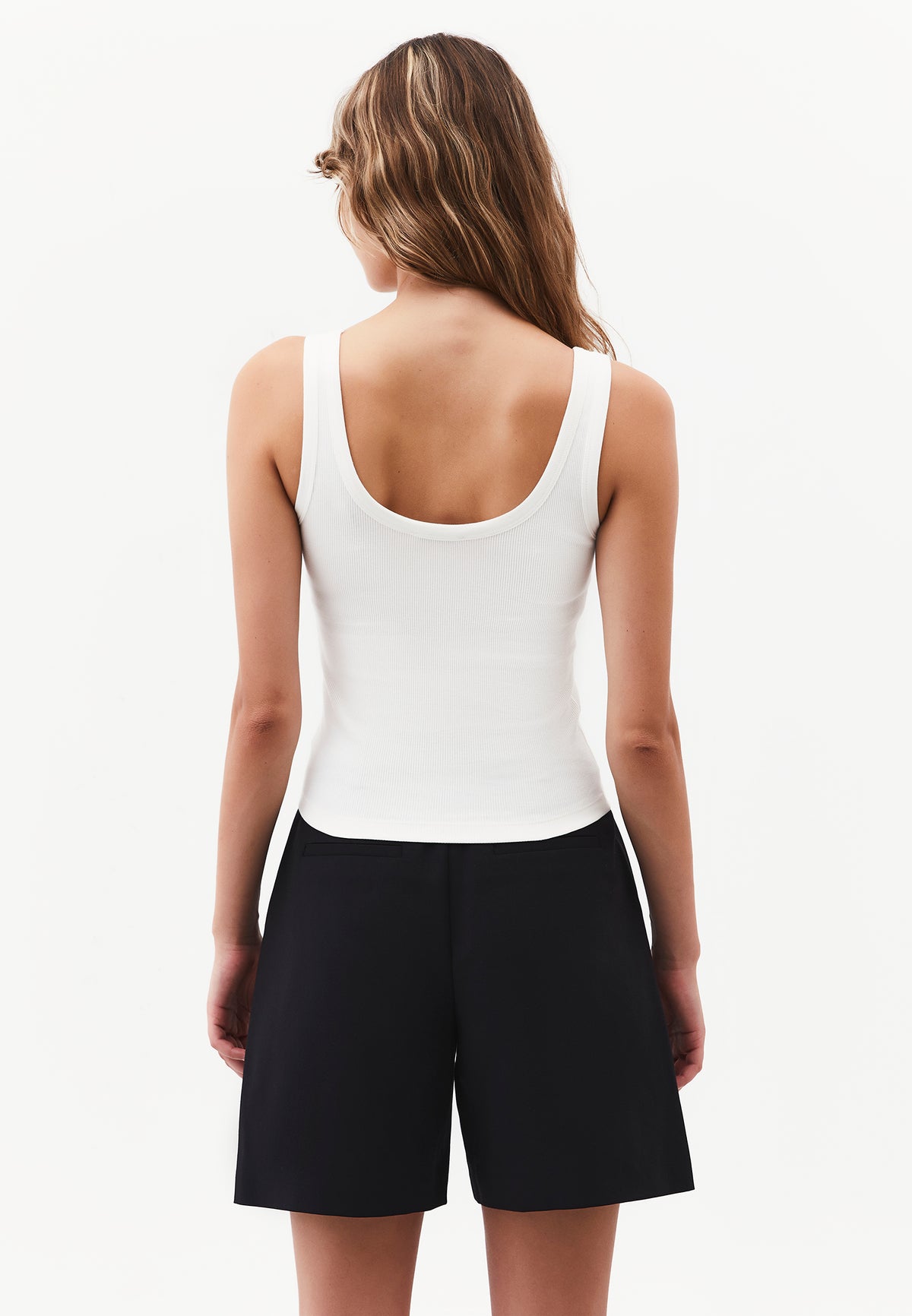 U Neck Bodycon Ribbed Tank Top - Cream