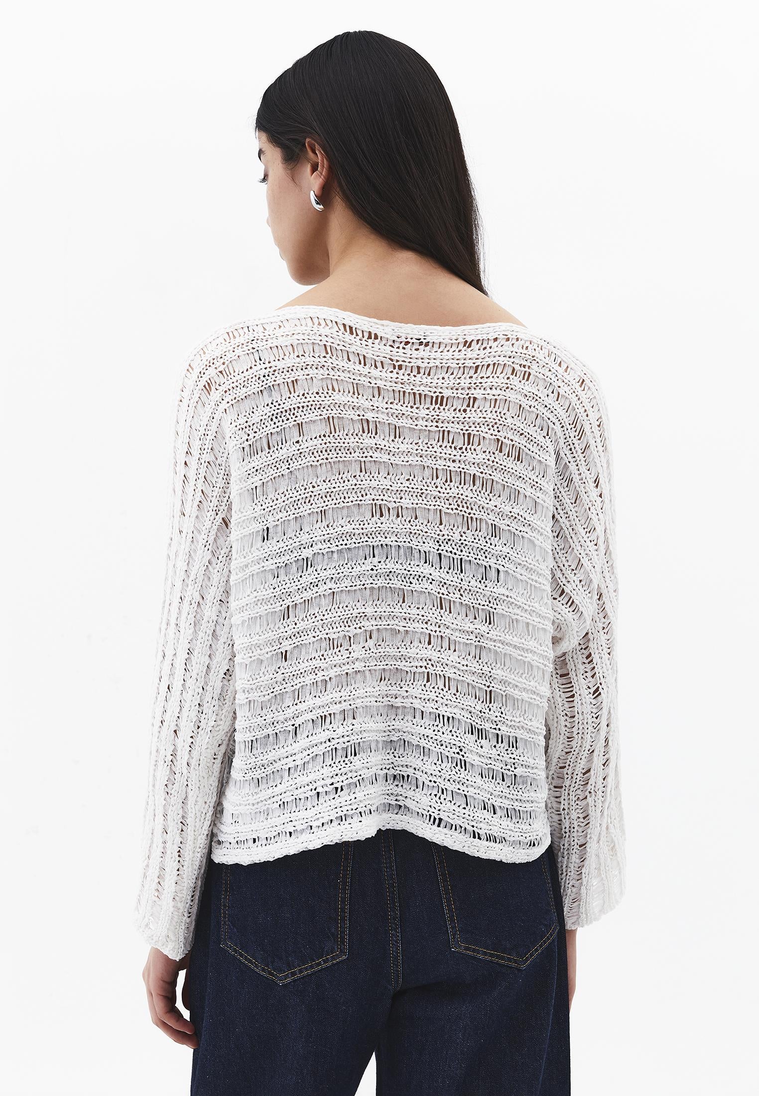 Ajour Standard Boat Neck Knit Sweater - ICE MILK