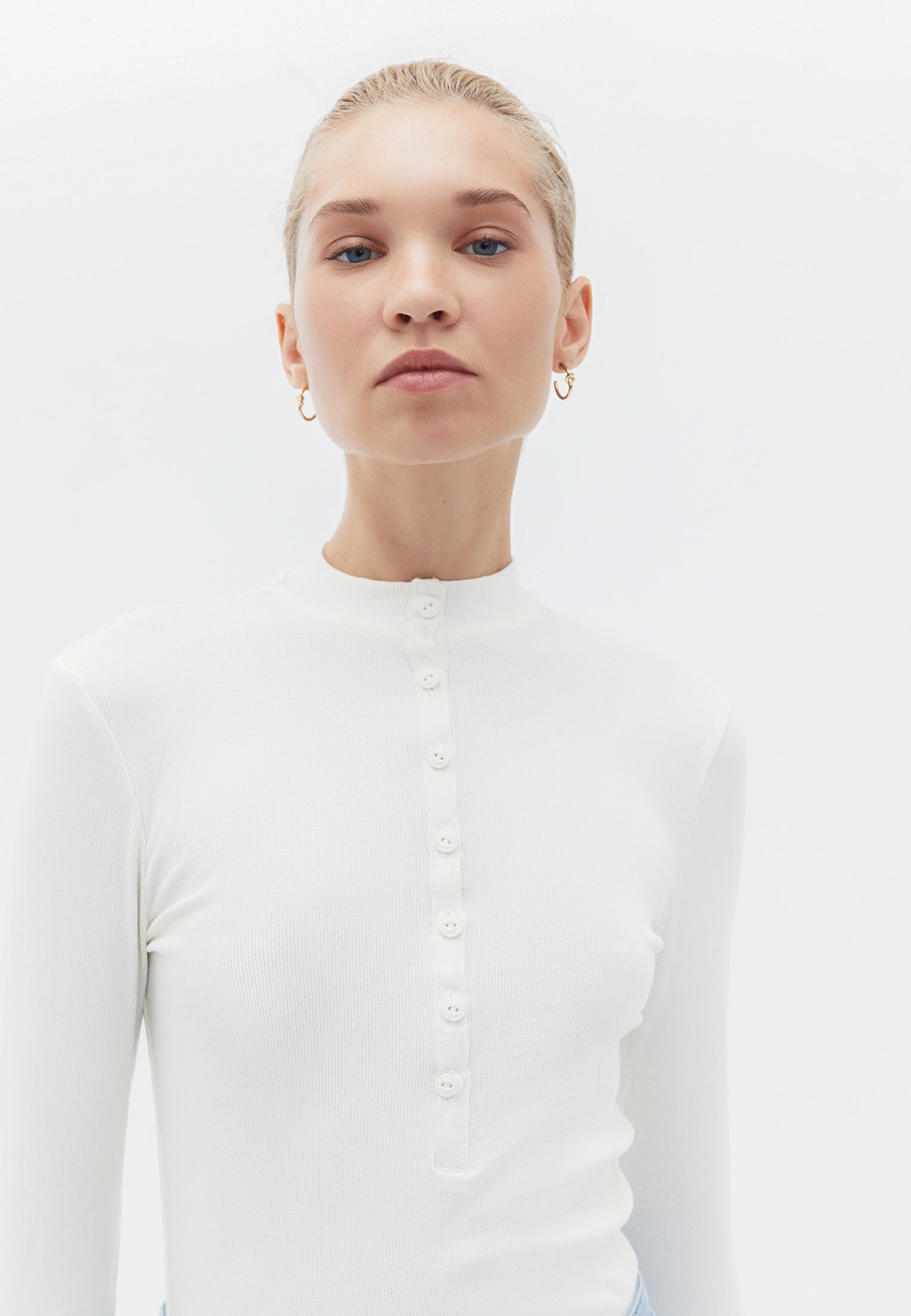 High neck button detailed t-shirt - ICE MILK