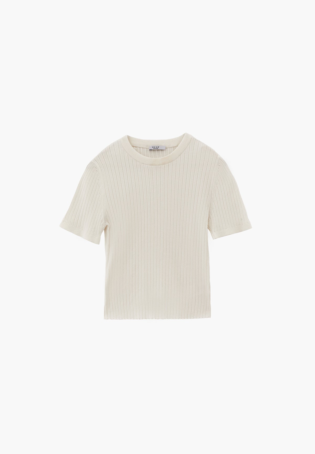 Ribbed Crew Neck Short Sleeve Sweater - ICE MILK