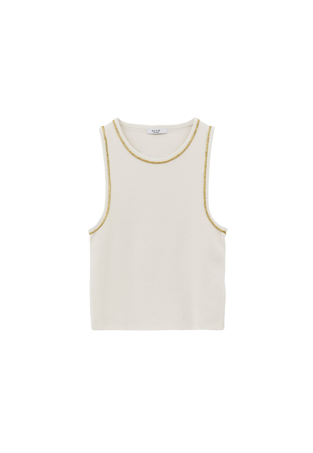 Glittery Crew Neck Sleeveless Tank Top - Cream