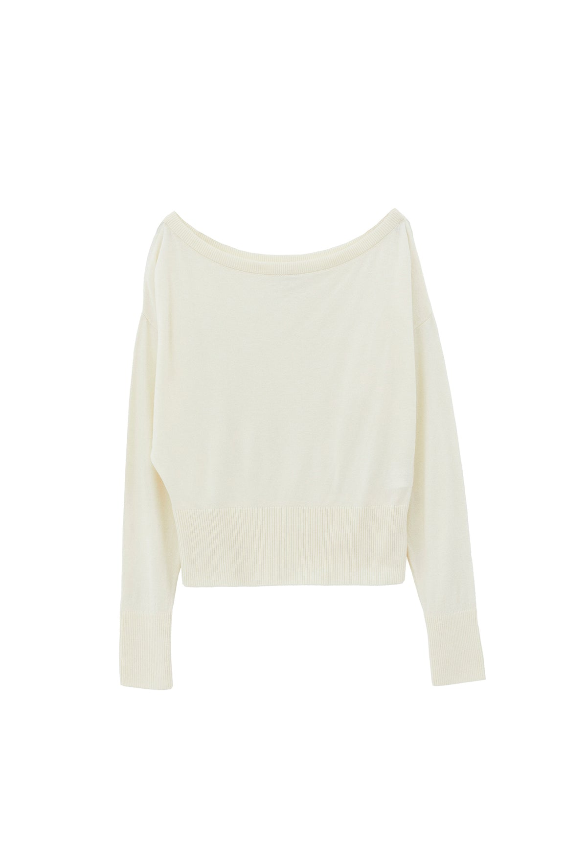 Boat Neck Long Sleeve Sweater - Cream
