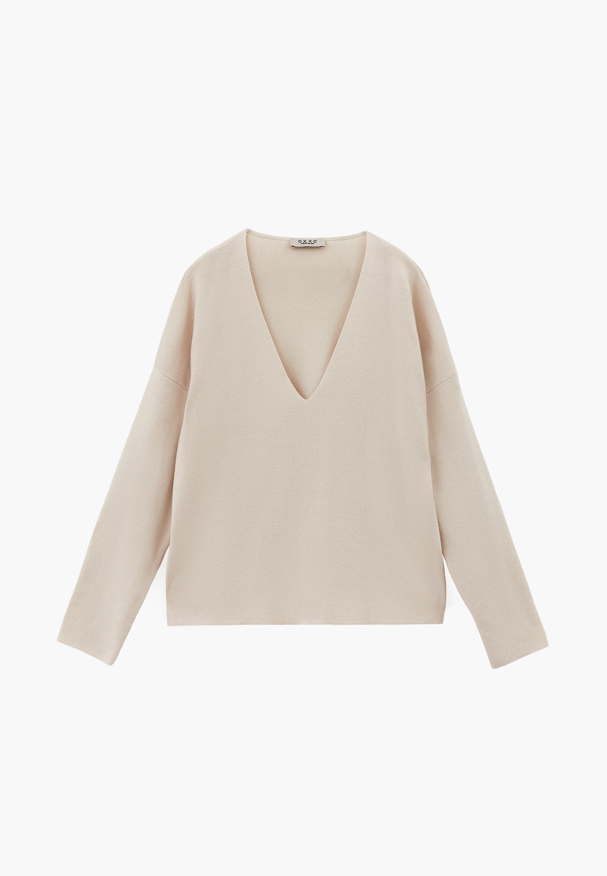 V Neck Long Sleeve Sweater - ICE MILK