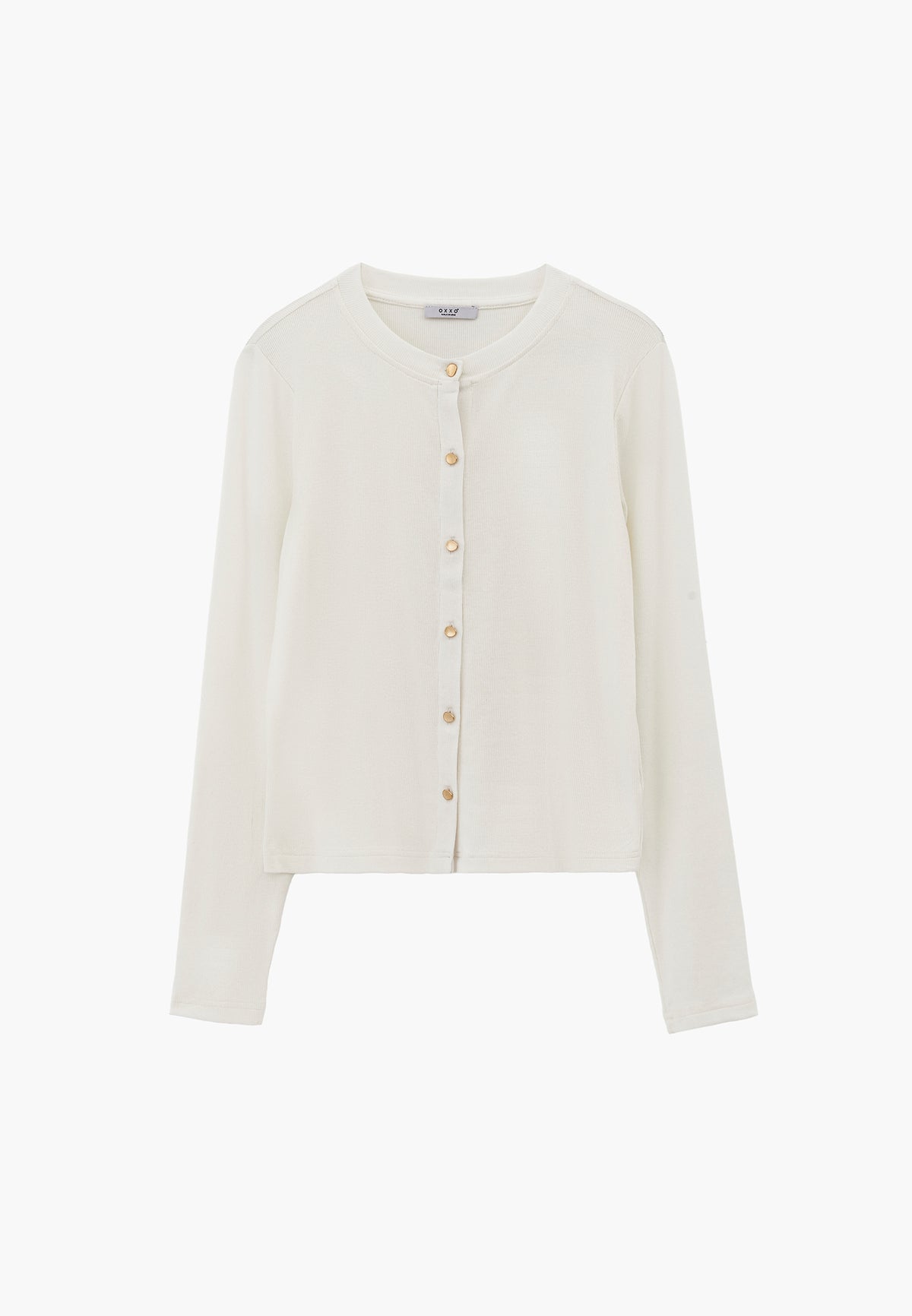 Buttoned Crew Neck Cardigan - ICE MILK