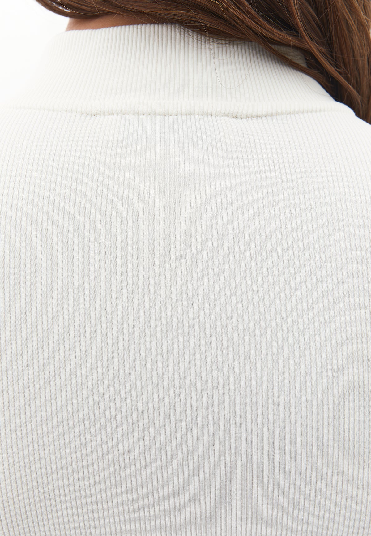 High Neck T-Shirt With Zipper Detail - Cream