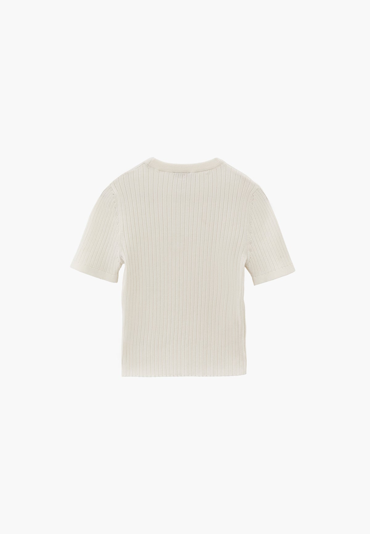 Ribbed Crew Neck Short Sleeve Sweater - ICE MILK