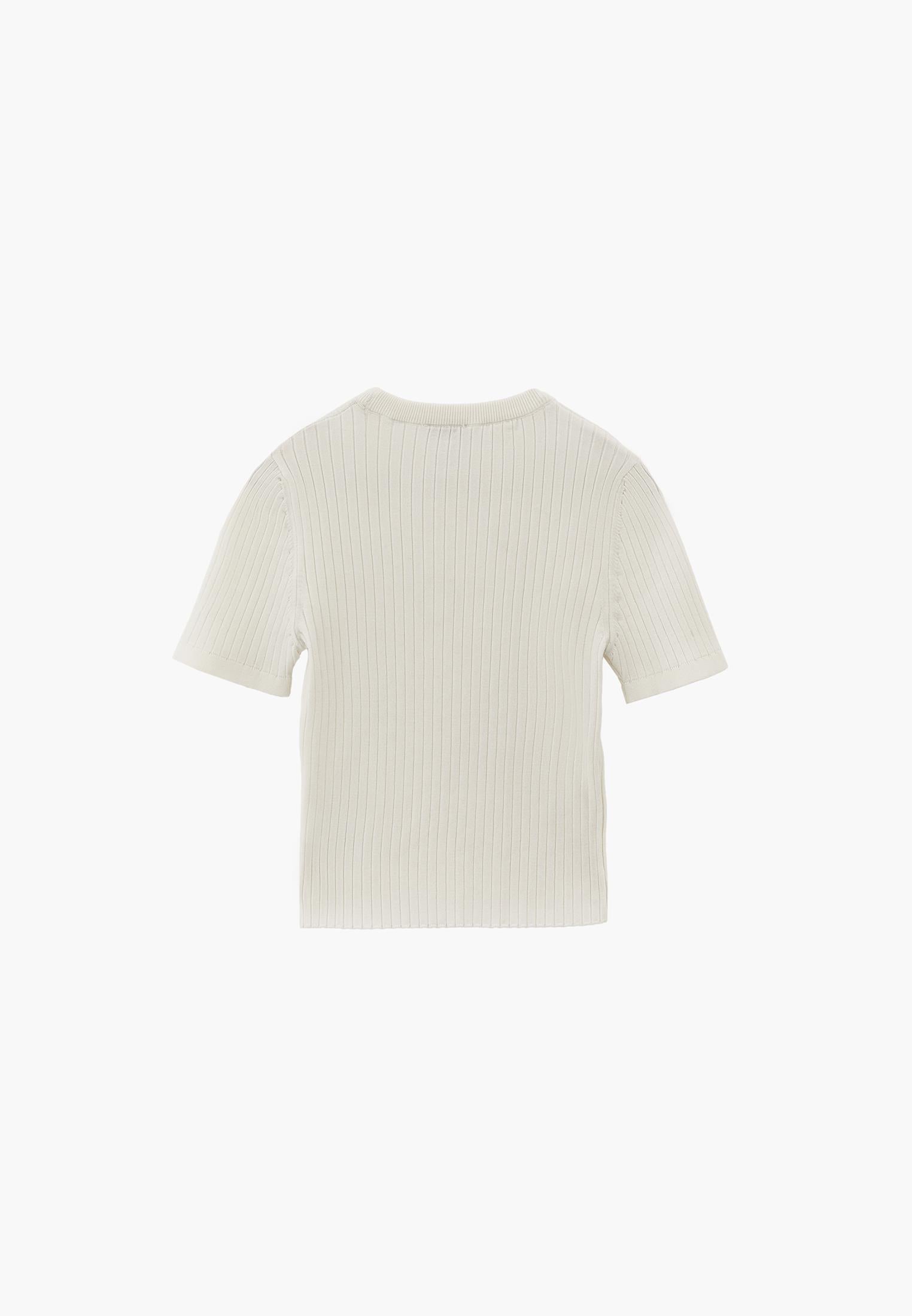Ribbed Crew Neck Short Sleeve Sweater - ICE MILK