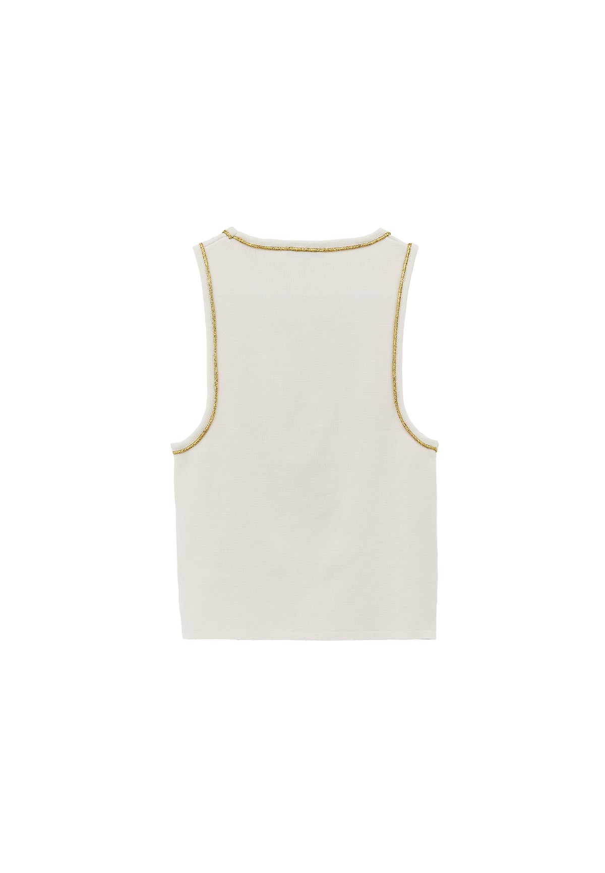 Glittery Crew Neck Sleeveless Tank Top - Cream