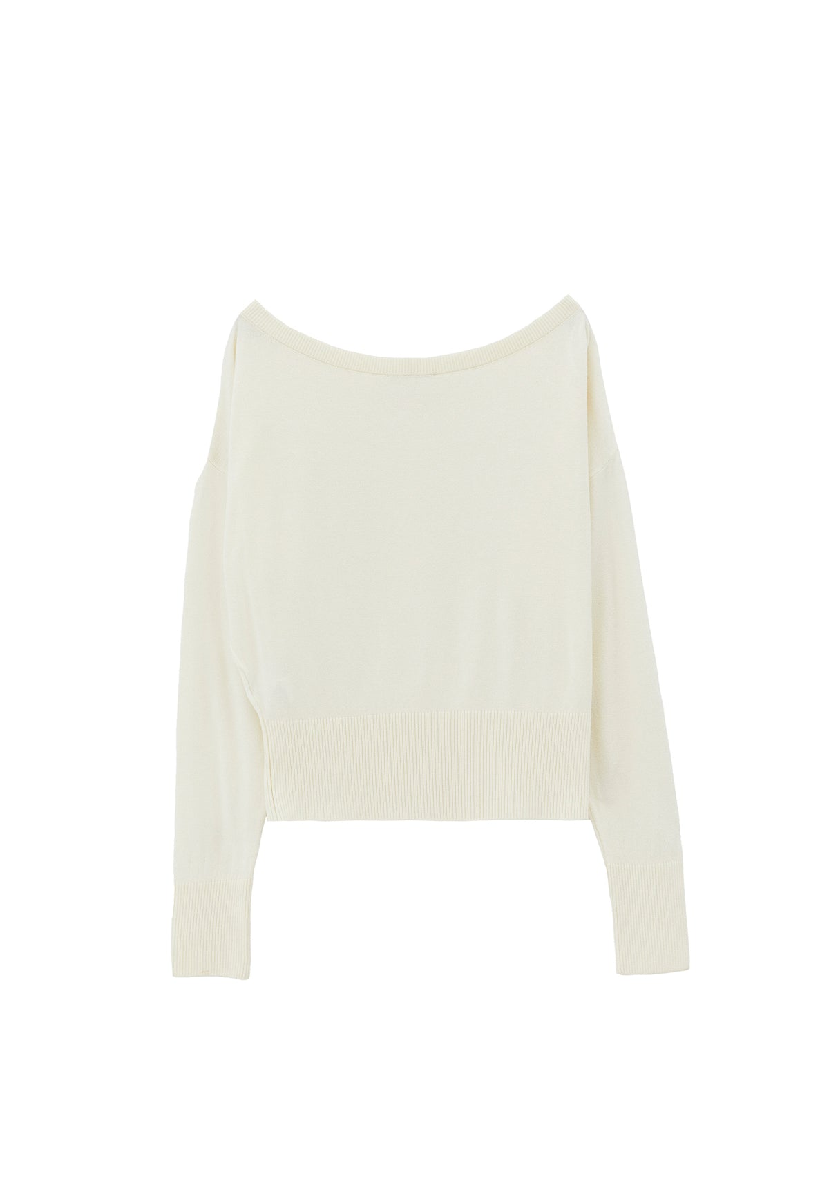 Boat Neck Long Sleeve Sweater - Cream