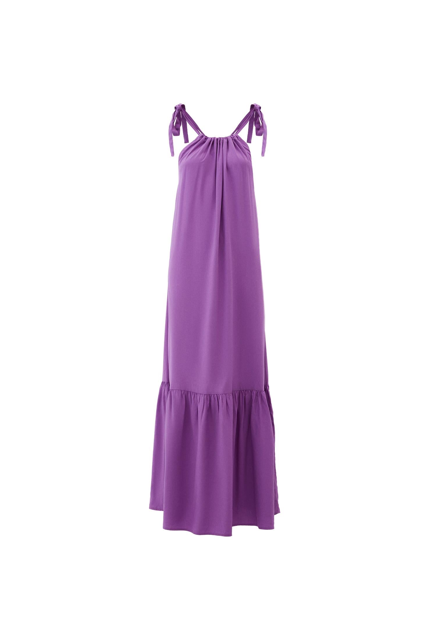 Halter Neck Long A-Line Dress - IRIS ORCHID