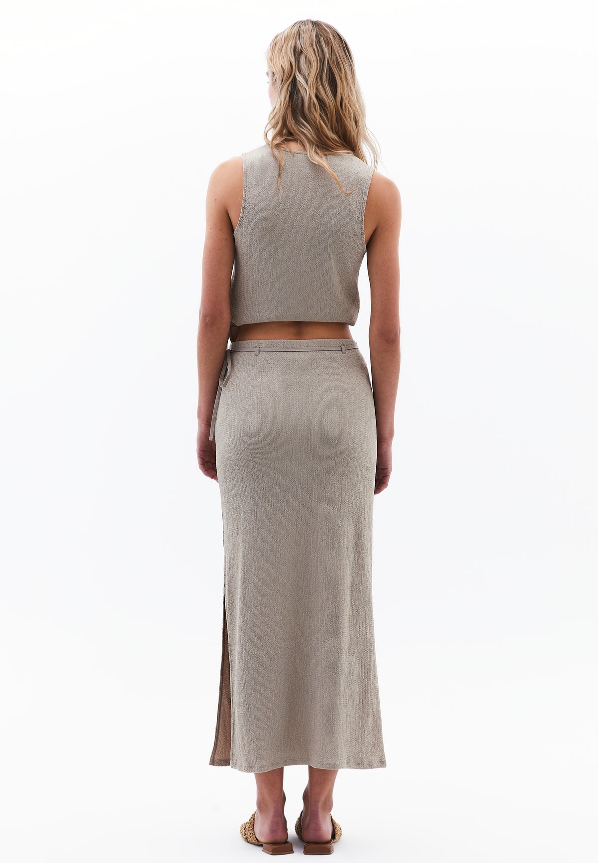 High Waist Slit Detailed Maxi Skirt - Beige