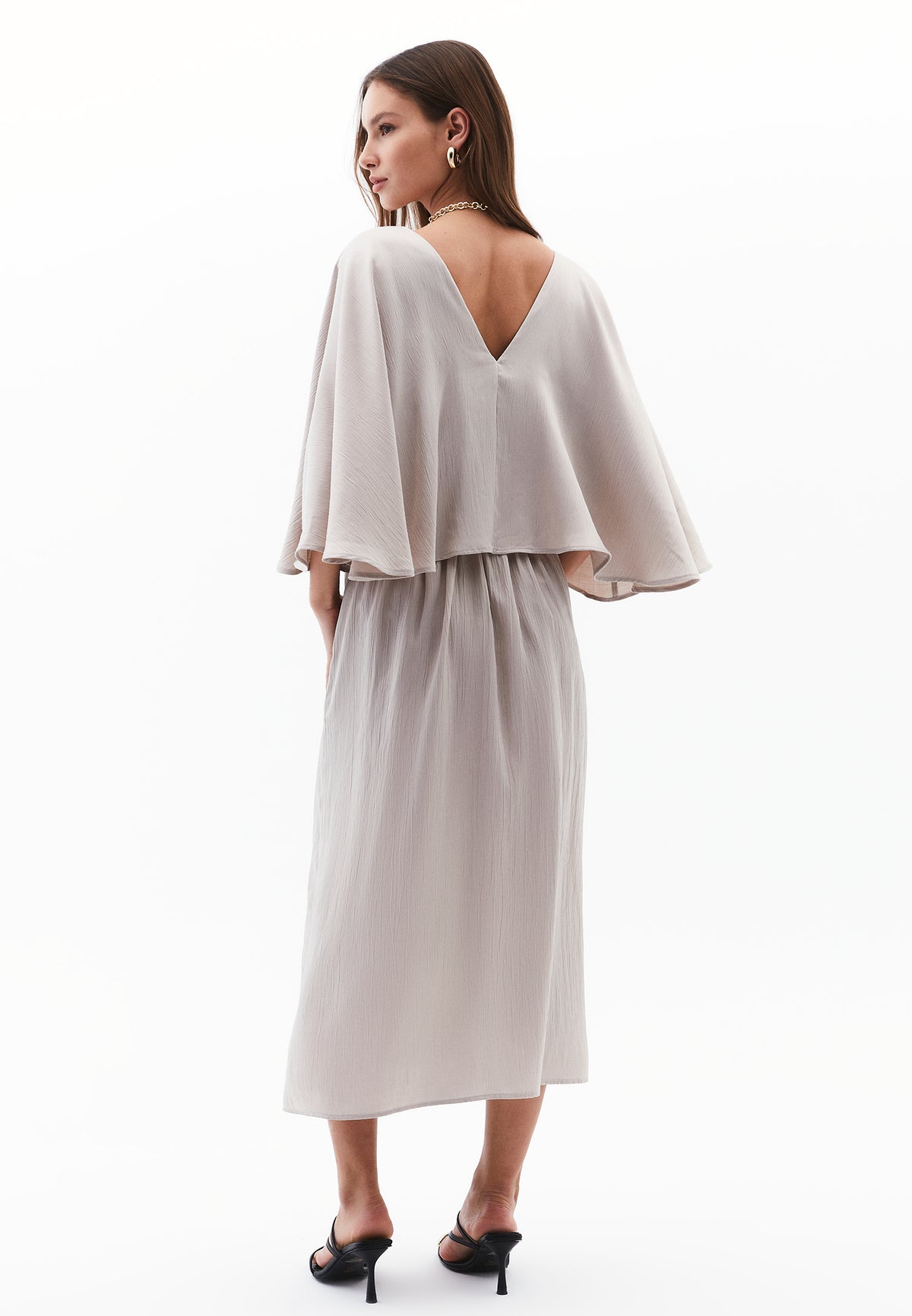 V Neck Long Dress - Beige