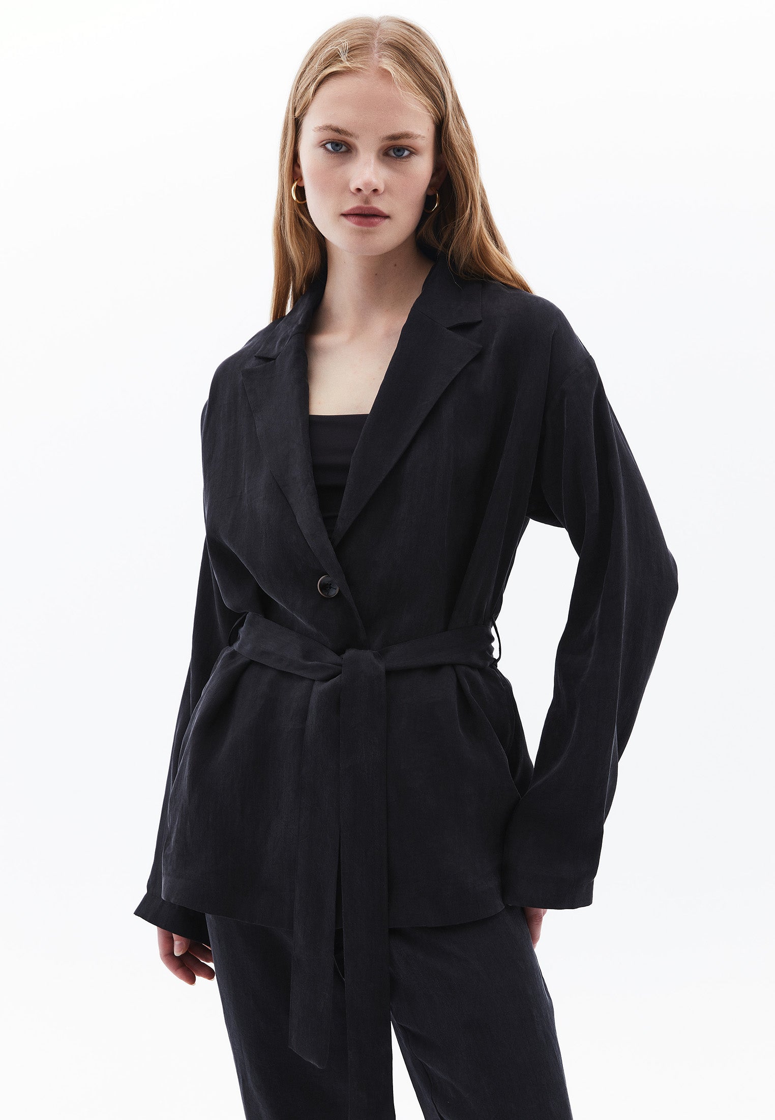 Tie waist blazer jacket - JET BLACK