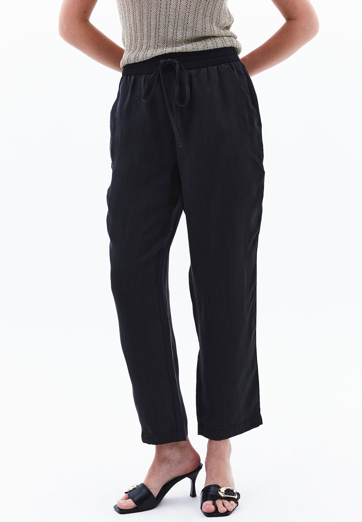 Tencel Tie Waist Pants - JET BLACK
