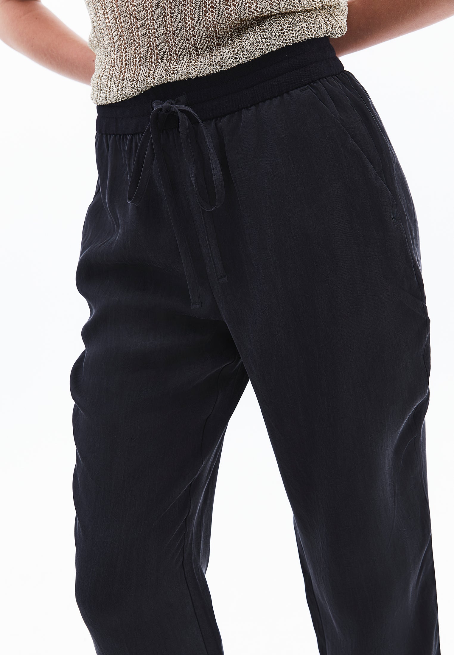Tencel tie waist pants - JET BLACK