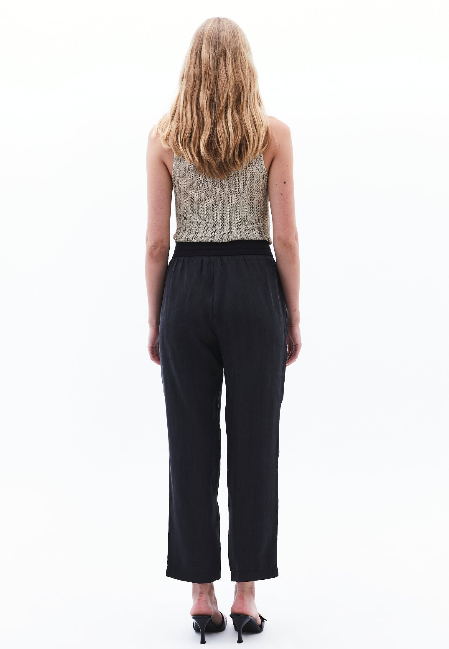 Tencel tie waist pants - JET BLACK