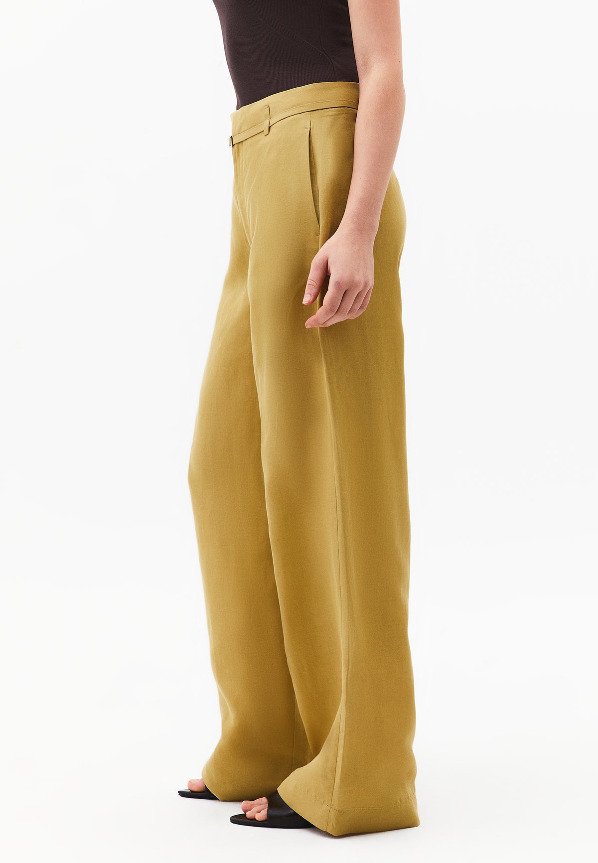 High Waist Belted Straight Leg Trousers - KHAKI