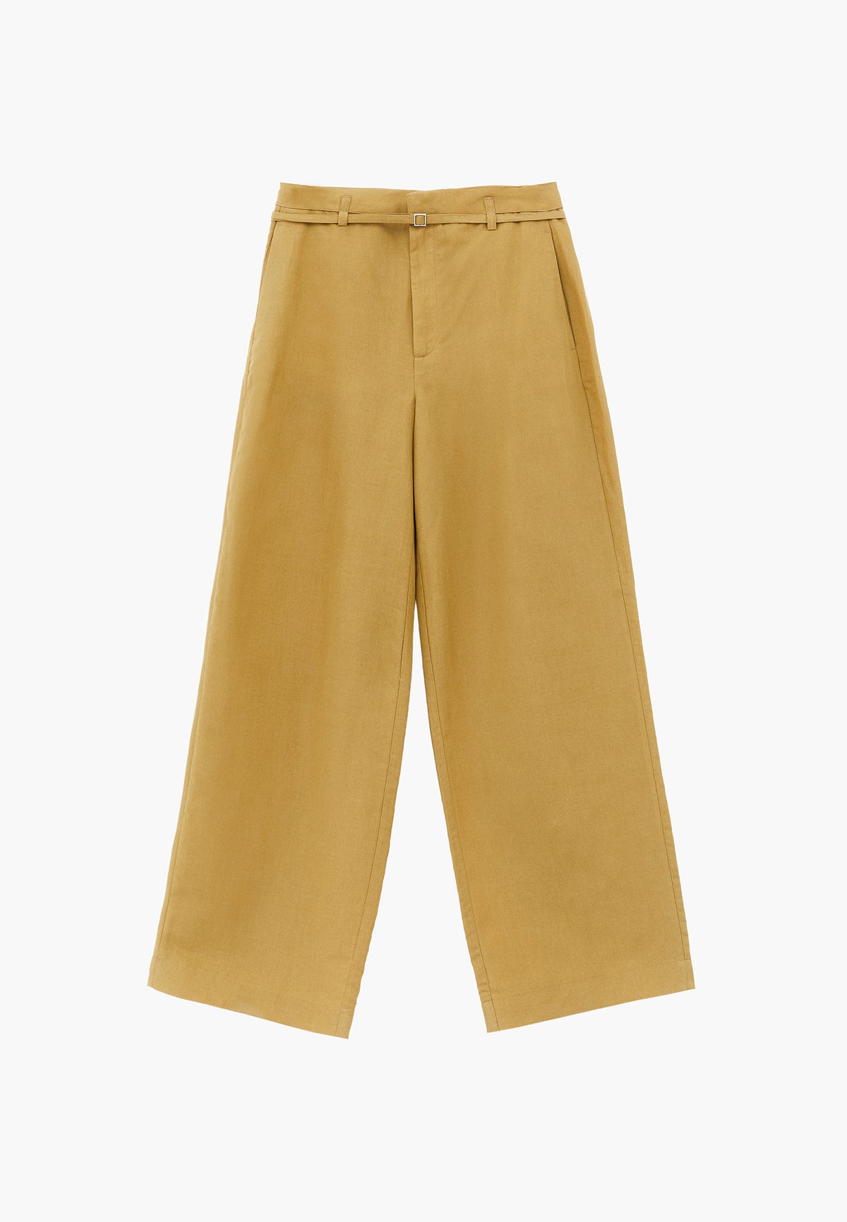 High Waist Belted Straight Leg Trousers - KHAKI