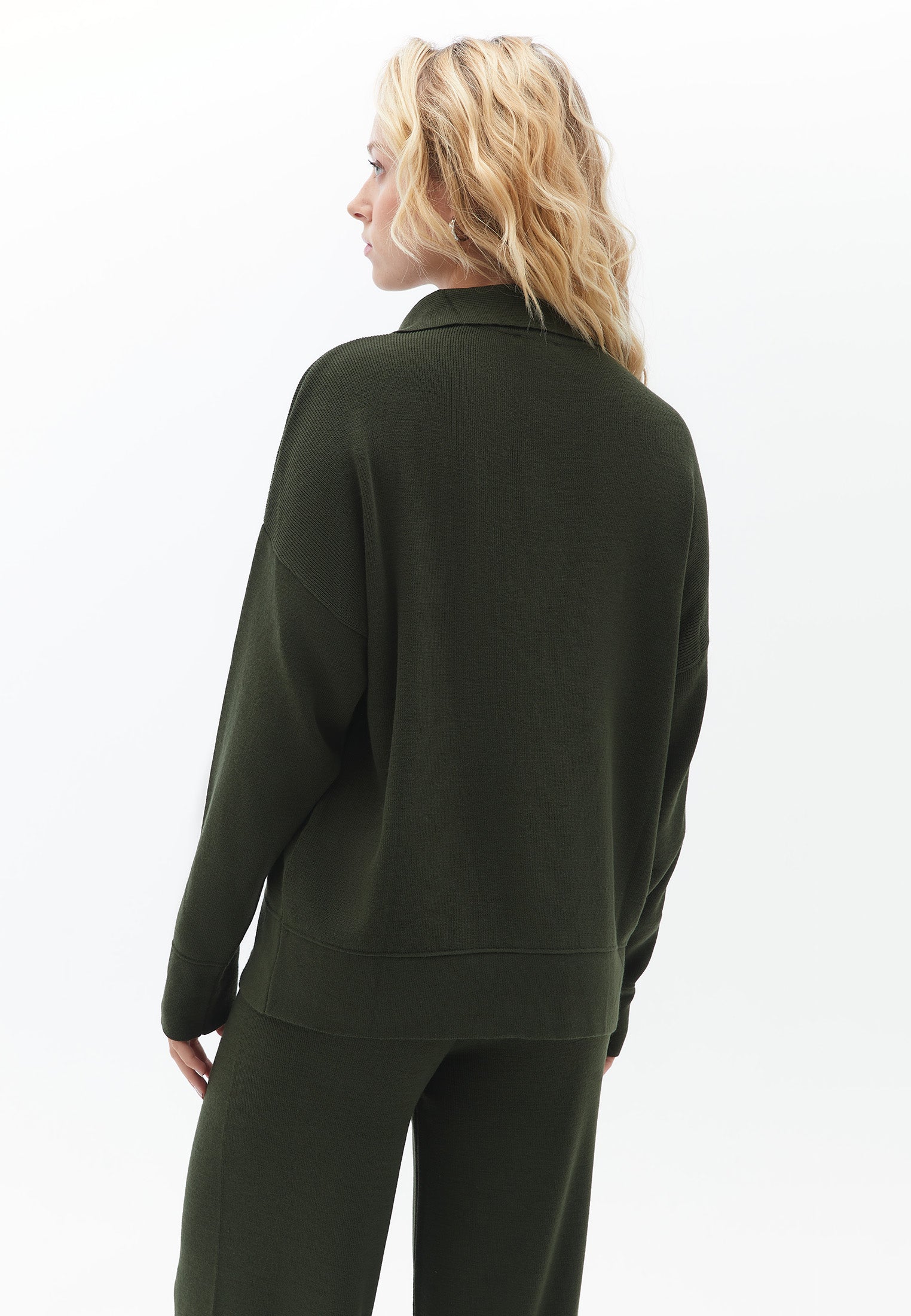 Polo collar jacquard cardigan - KOMBU GREEN