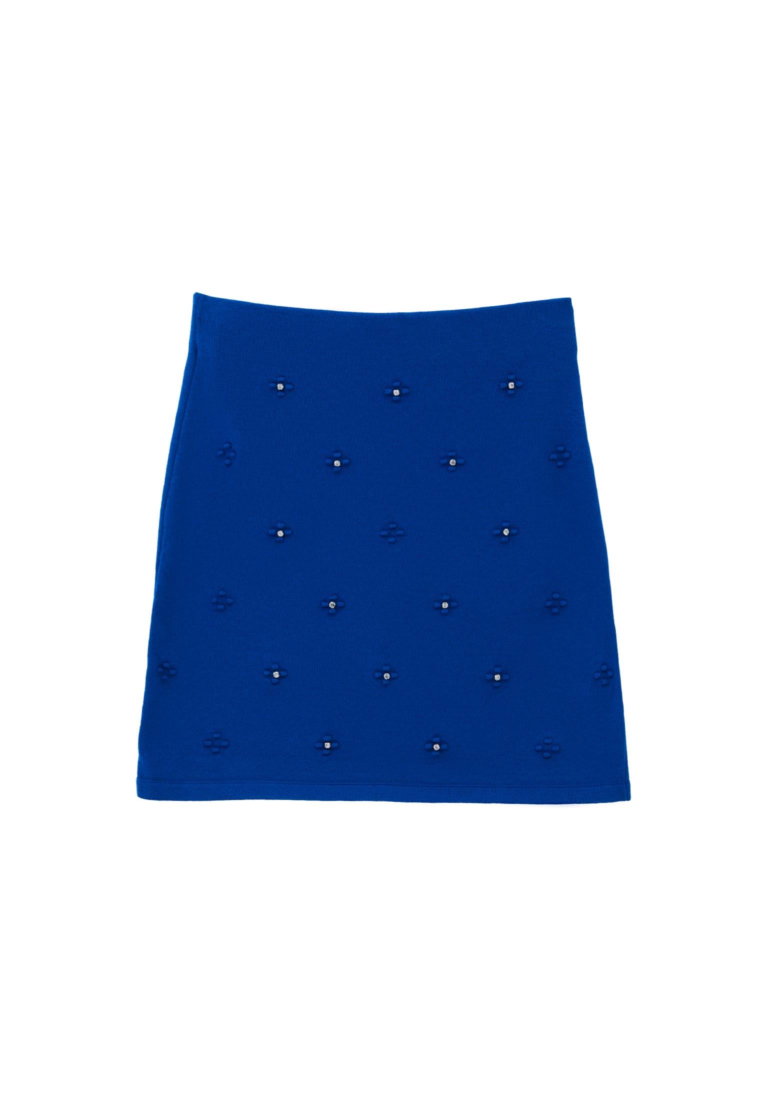 Short Slim Skirt With Stone Details - LAPIS BLUE