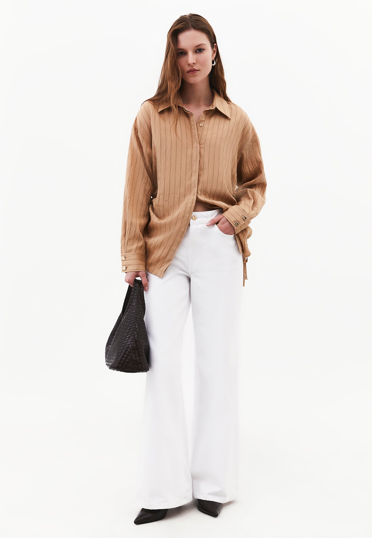 Oversized Long Sleeve Striped Shirt with Button Details - LARK STRIPE