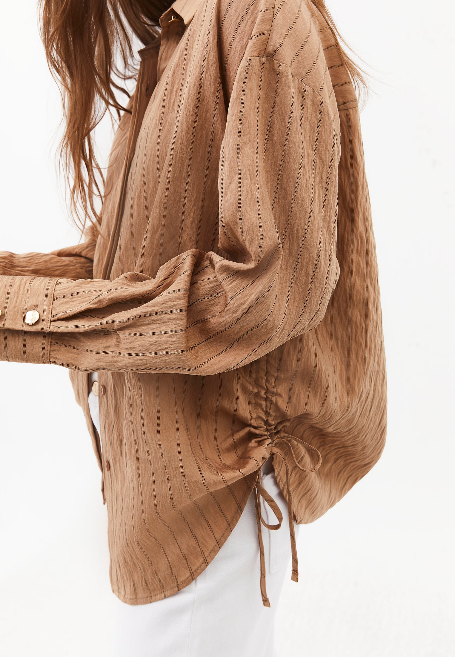 Oversized Long Sleeve Striped Shirt with Button Details - LARK STRIPE
