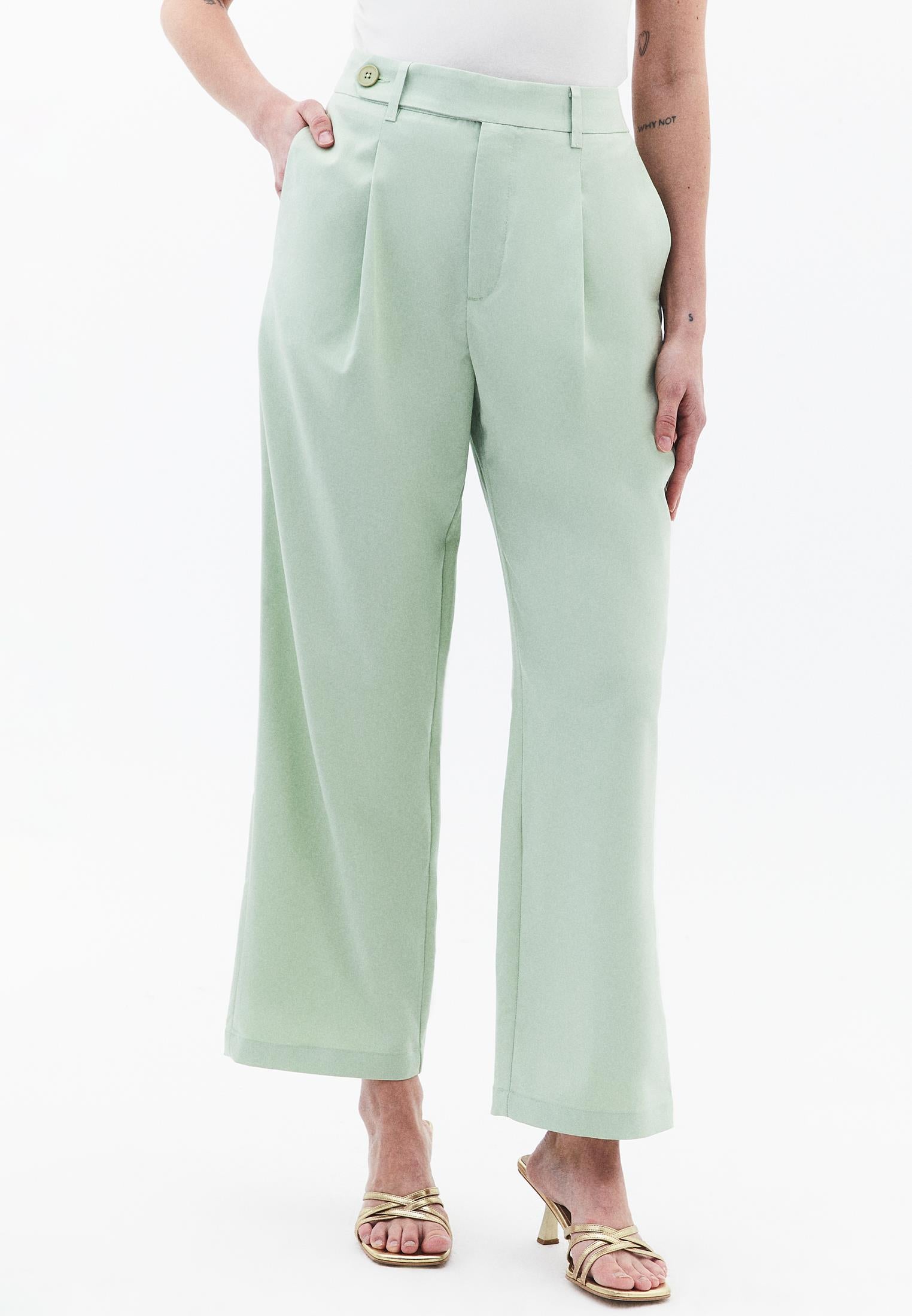 Pleated Straight Leg Pants - LAUREL GREEN