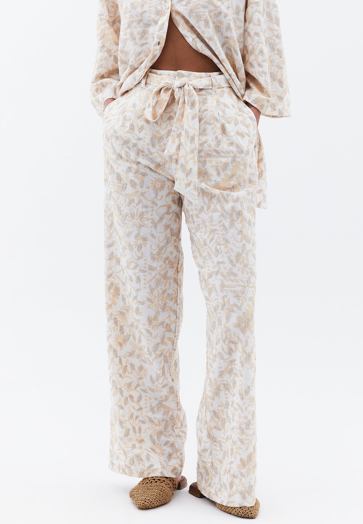 Straight Leg Ultra High Waist Pants - LEAF COMB