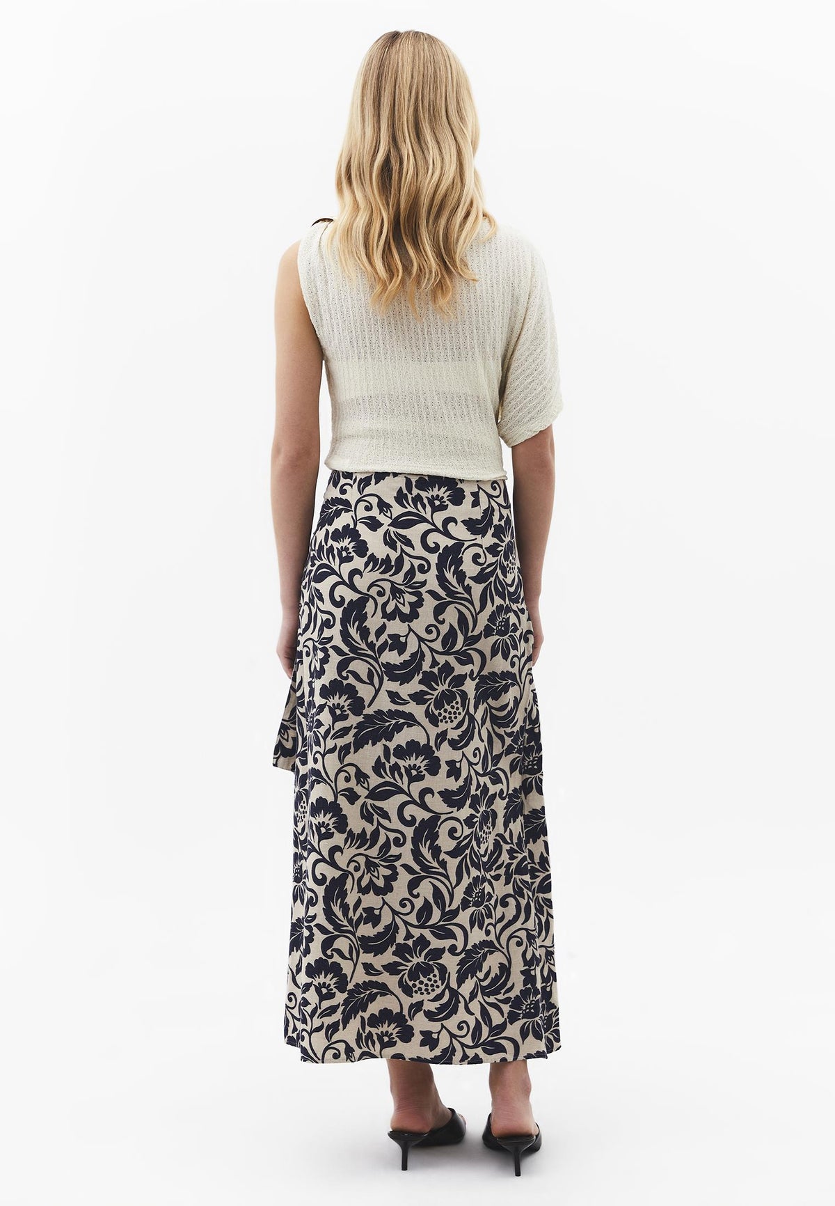 Long Belted Printed A-Line Skirt - LEAF COMB