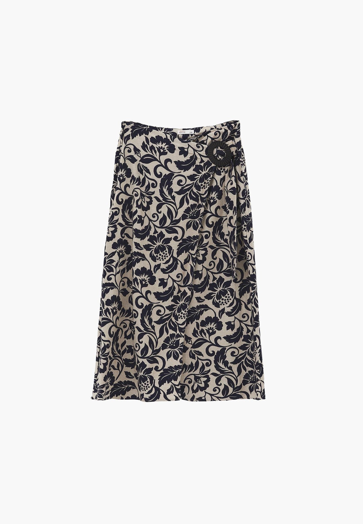 Long Belted Printed A-Line Skirt - LEAF COMB