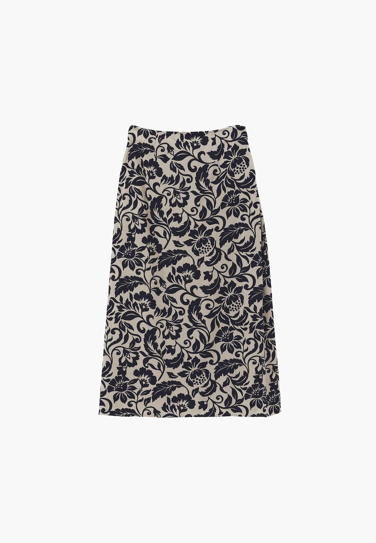 Long Belted Printed A-Line Skirt - LEAF COMB