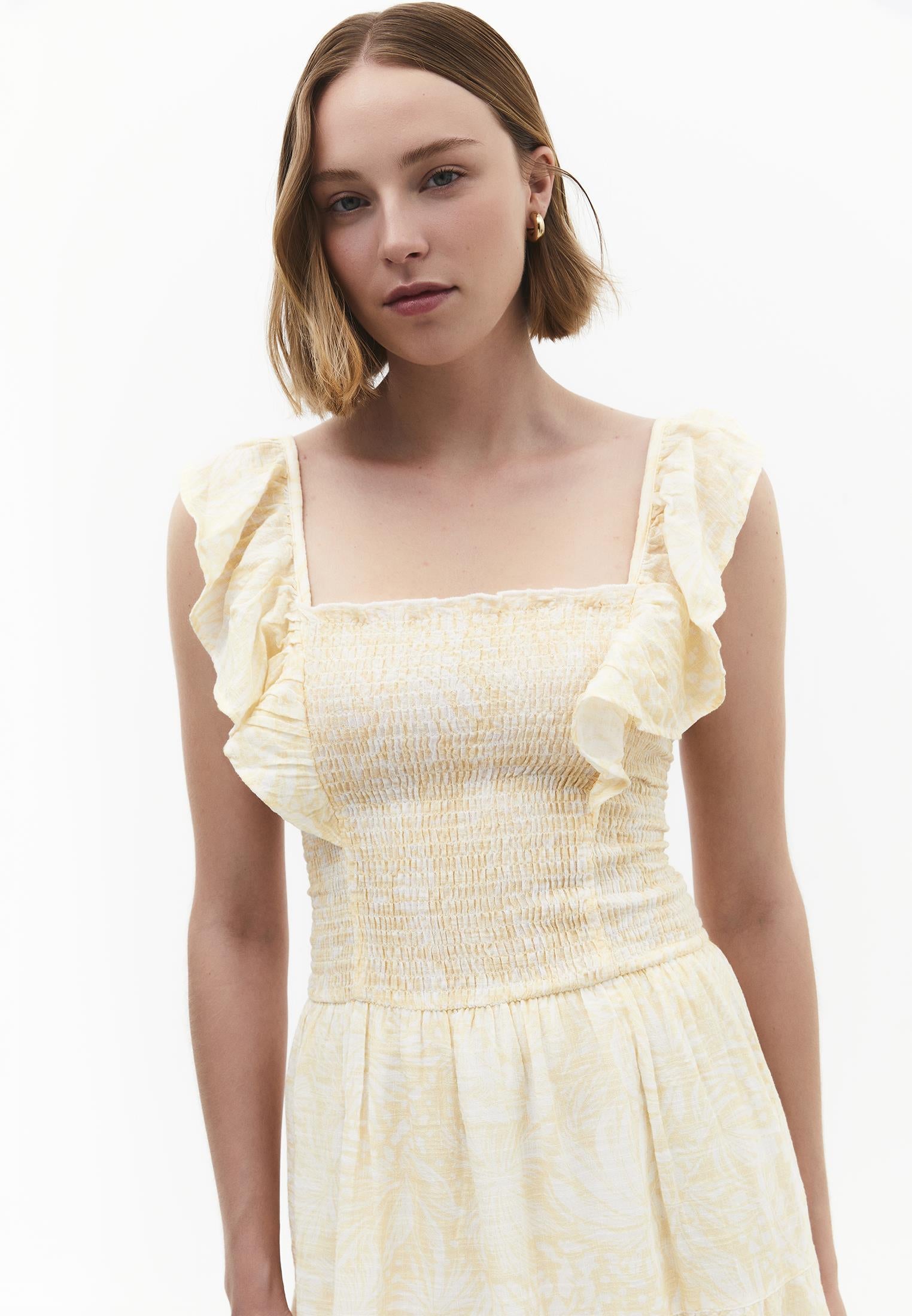 Long Dress With Butterfly Sleeves And Square Neckline - LEAVES COMB