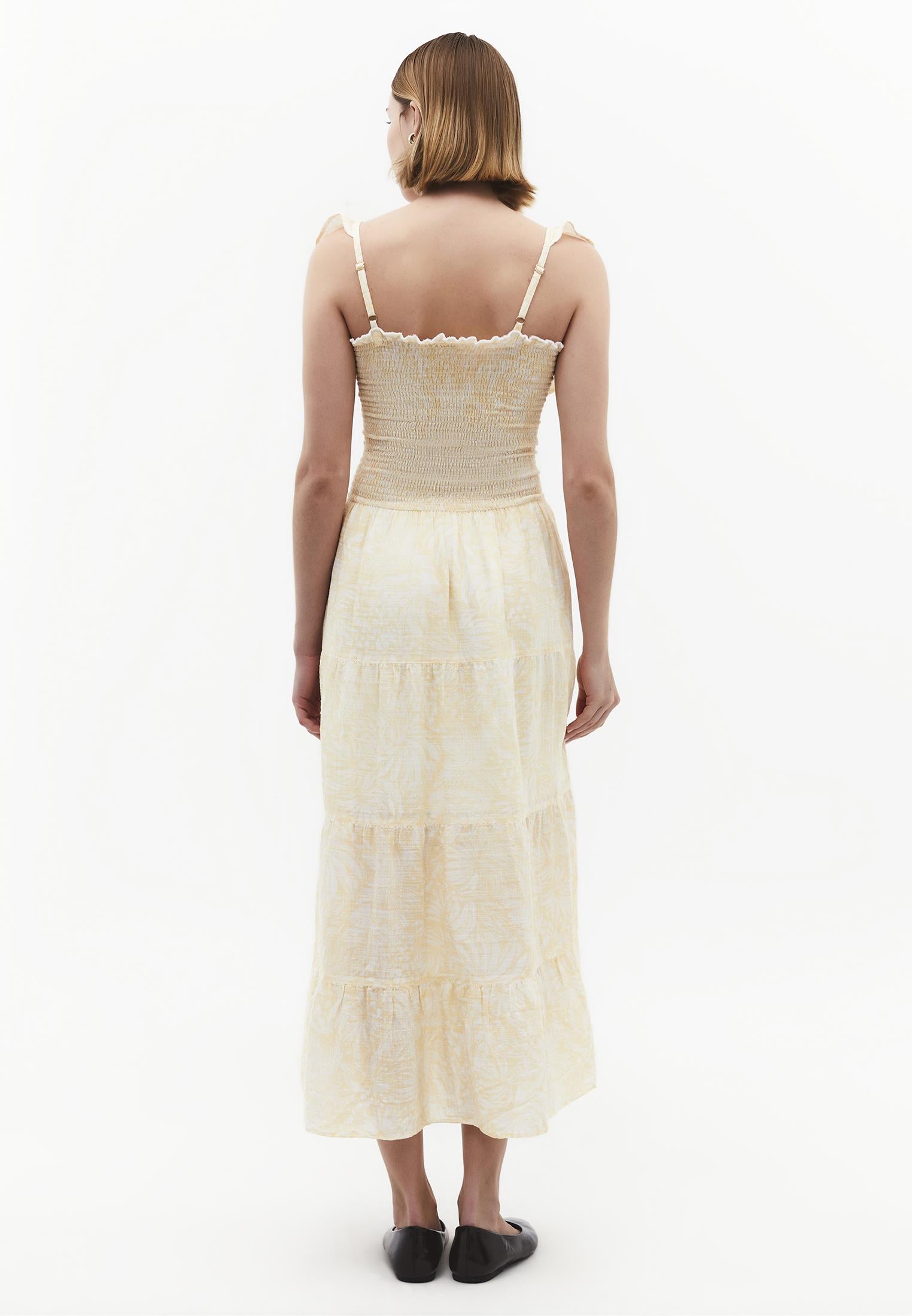 Long Dress With Butterfly Sleeves And Square Neckline - LEAVES COMB