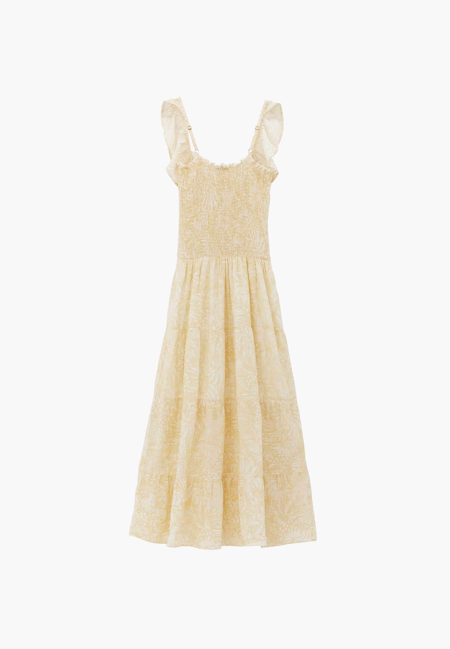 Long Dress With Butterfly Sleeves And Square Neckline - LEAVES COMB