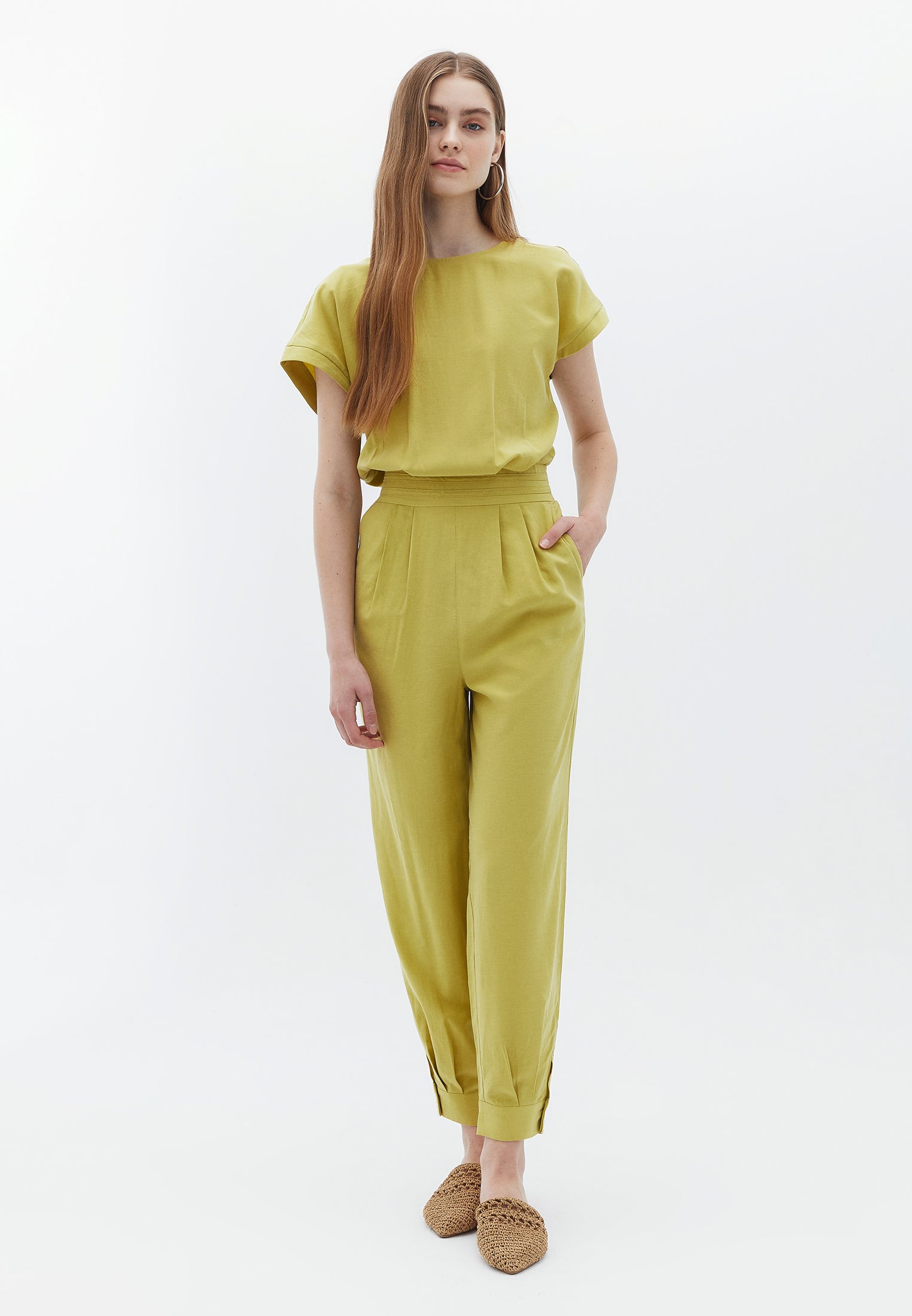 BELTED JUMPSUIT - LEEK GREEN