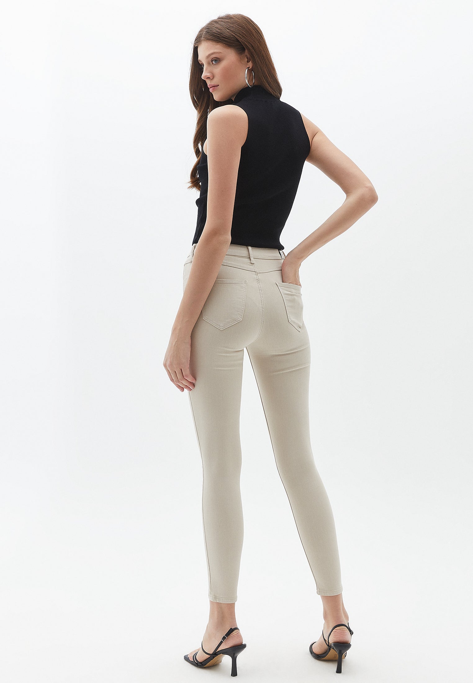 High waist skinny pants with modal content - LIGHT BEAN